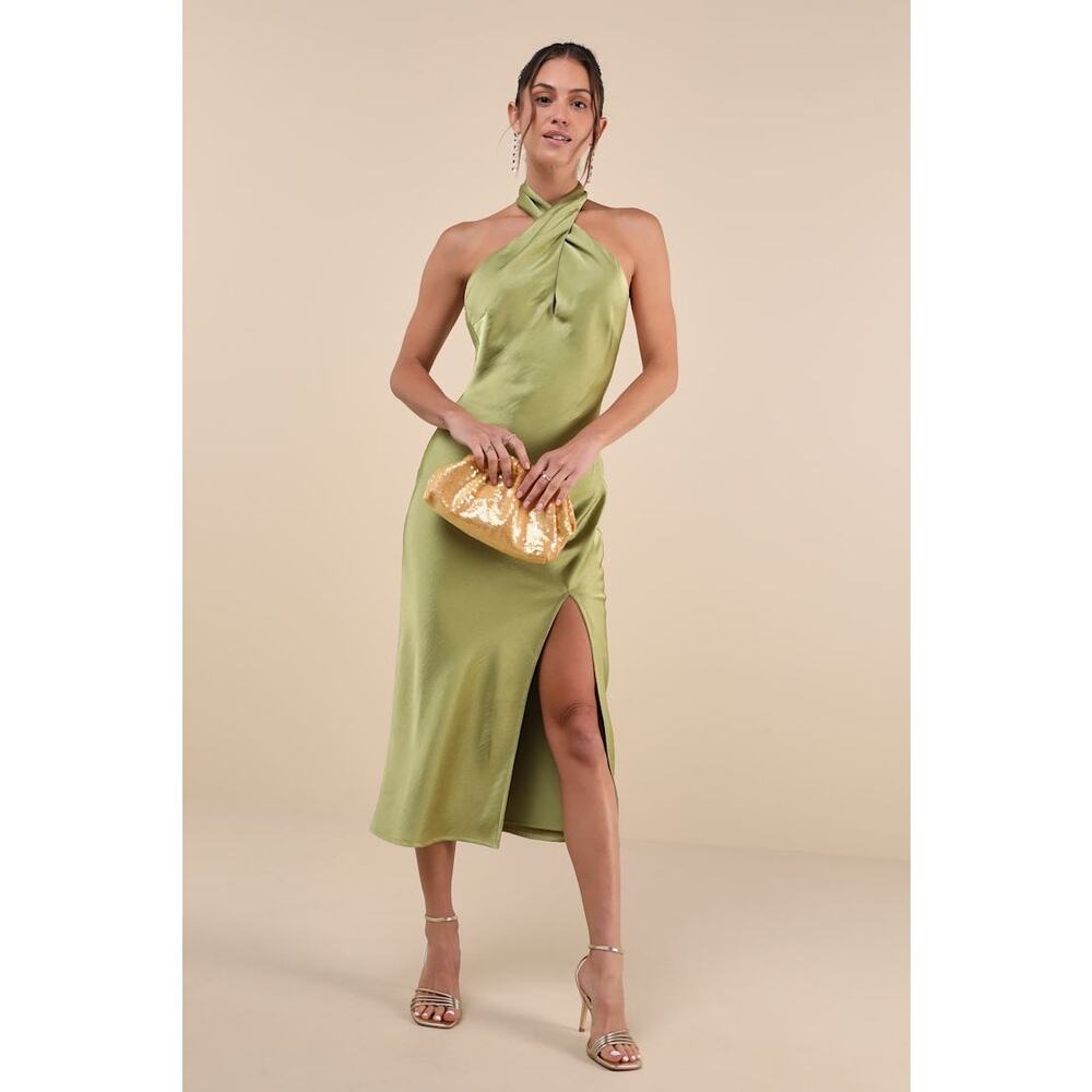 Lulu's Olive Green Halter Midi Dress